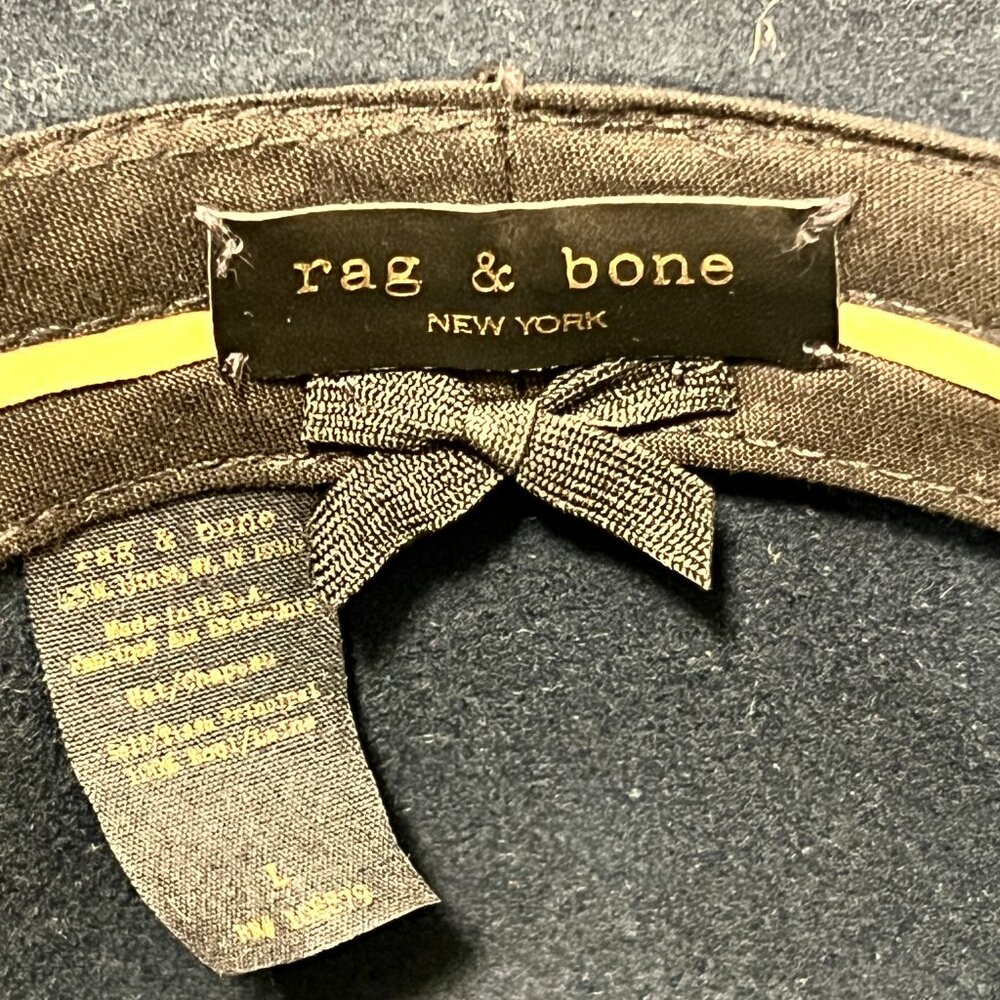 Rag & Bone Navy Wool & Leather Trim Wide Brim Fedora Hat L - Picture 6 of 8